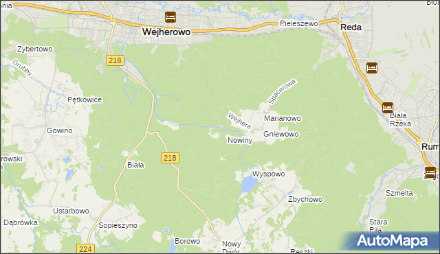 mapa Młynki gmina Wejherowo, Młynki gmina Wejherowo na mapie Targeo