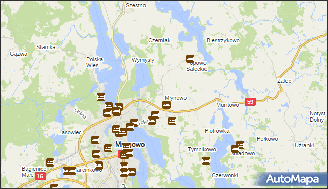 mapa Młynowo gmina Mrągowo, Młynowo gmina Mrągowo na mapie Targeo