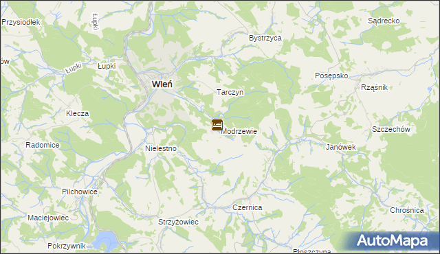 mapa Modrzewie gmina Wleń, Modrzewie gmina Wleń na mapie Targeo