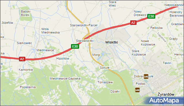 mapa Morgi gmina Wiskitki, Morgi gmina Wiskitki na mapie Targeo