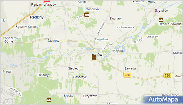 mapa Mstów powiat częstochowski, Mstów powiat częstochowski na mapie Targeo