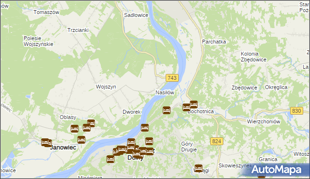 mapa Nasiłów gmina Janowiec, Nasiłów gmina Janowiec na mapie Targeo