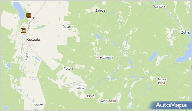 mapa Niedźwiady gmina Koczała, Niedźwiady gmina Koczała na mapie Targeo