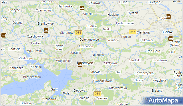 mapa Niezdów gmina Dobczyce, Niezdów gmina Dobczyce na mapie Targeo