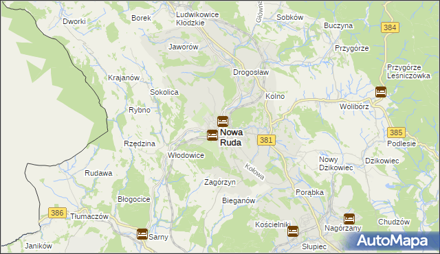 mapa Nowa Ruda powiat kłodzki, Nowa Ruda powiat kłodzki na mapie Targeo