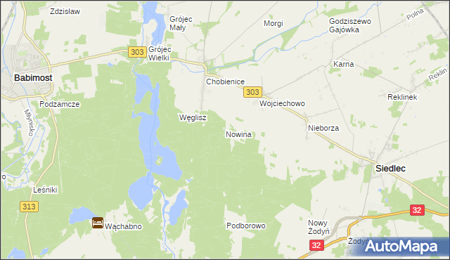 mapa Nowina gmina Siedlec, Nowina gmina Siedlec na mapie Targeo