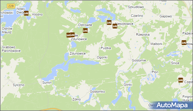 mapa Ogonki gmina Sulęczyno, Ogonki gmina Sulęczyno na mapie Targeo