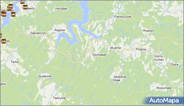 mapa Olchowiec gmina Czarna, Olchowiec gmina Czarna na mapie Targeo