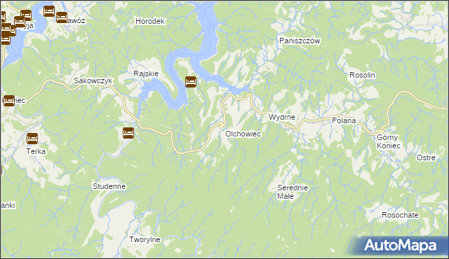 mapa Olchowiec gmina Czarna, Olchowiec gmina Czarna na mapie Targeo