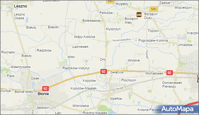 mapa Orły gmina Ożarów Mazowiecki, Orły gmina Ożarów Mazowiecki na mapie Targeo