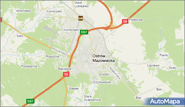 mapa Ostrów Mazowiecka, Ostrów Mazowiecka na mapie Targeo