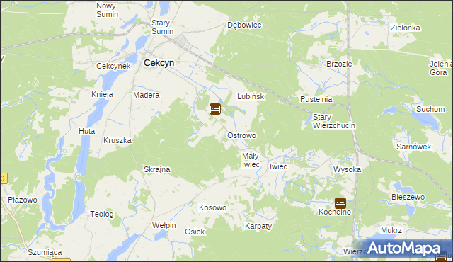 mapa Ostrowo gmina Cekcyn, Ostrowo gmina Cekcyn na mapie Targeo