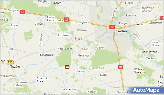 mapa Pałki gmina Zwoleń, Pałki gmina Zwoleń na mapie Targeo