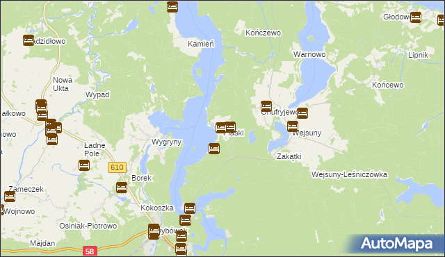 mapa Piaski gmina Ruciane-Nida, Piaski gmina Ruciane-Nida na mapie Targeo