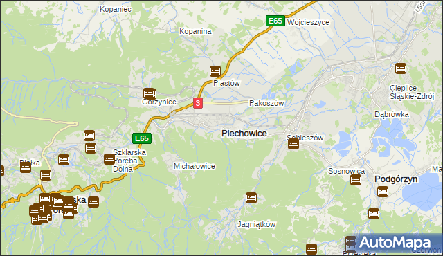 mapa Piechowice powiat jeleniogórski, Piechowice powiat jeleniogórski na mapie Targeo