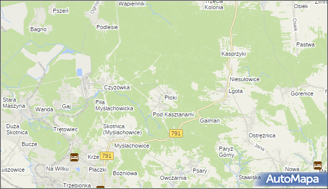 mapa Płoki gmina Trzebinia, Płoki gmina Trzebinia na mapie Targeo