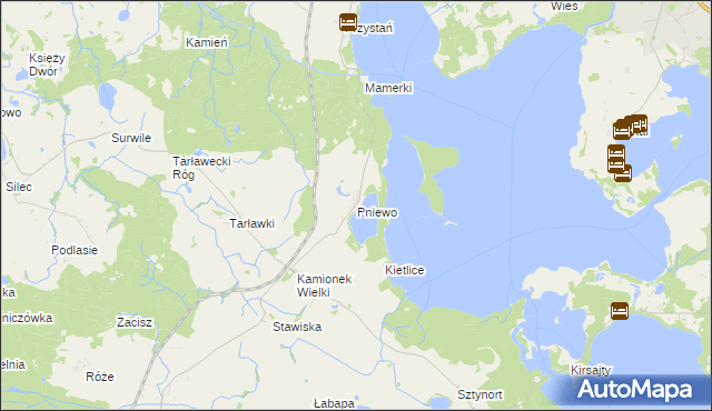 mapa Pniewo gmina Węgorzewo, Pniewo gmina Węgorzewo na mapie Targeo