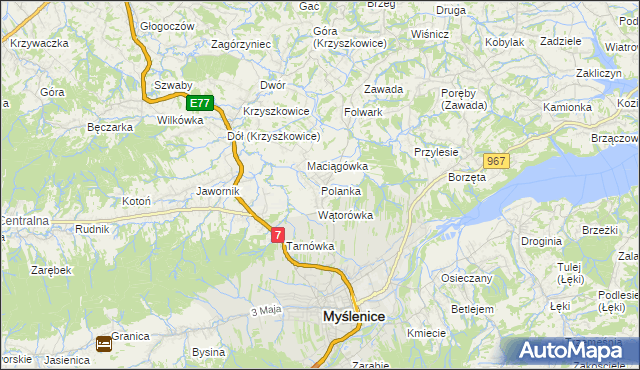 mapa Polanka gmina Myślenice, Polanka gmina Myślenice na mapie Targeo