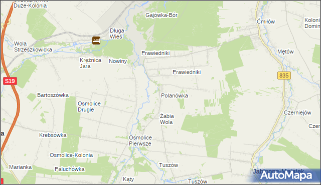 mapa Polanówka gmina Strzyżewice, Polanówka gmina Strzyżewice na mapie Targeo