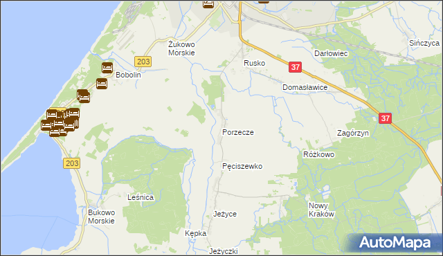 mapa Porzecze gmina Darłowo, Porzecze gmina Darłowo na mapie Targeo