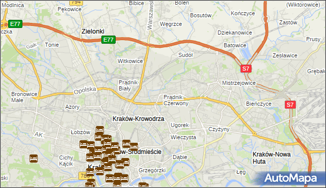 mapa Prądnik Czerwony, Prądnik Czerwony na mapie Targeo