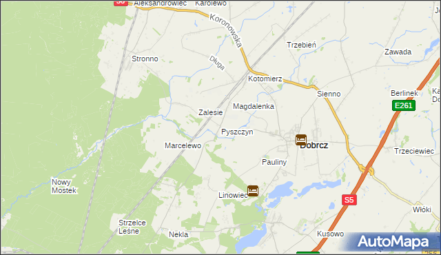 mapa Pyszczyn gmina Dobrcz, Pyszczyn gmina Dobrcz na mapie Targeo