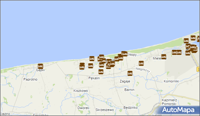 mapa Sarbinowo gmina Mielno, Sarbinowo gmina Mielno na mapie Targeo