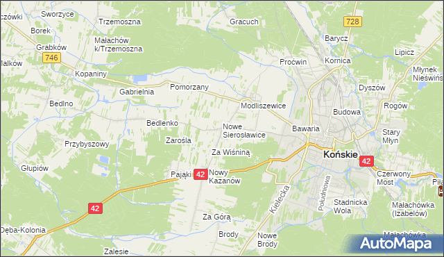mapa Sierosławice gmina Końskie, Sierosławice gmina Końskie na mapie Targeo