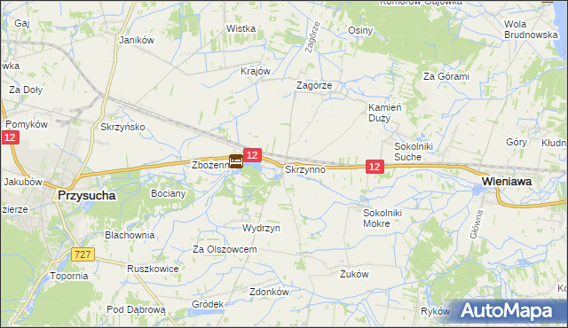 mapa Skrzynno gmina Wieniawa, Skrzynno gmina Wieniawa na mapie Targeo