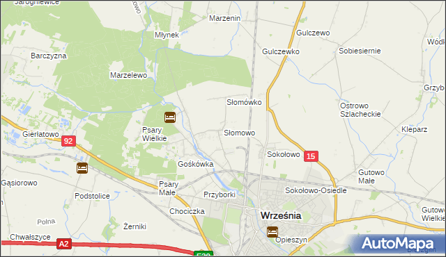 mapa Słomowo gmina Września, Słomowo gmina Września na mapie Targeo