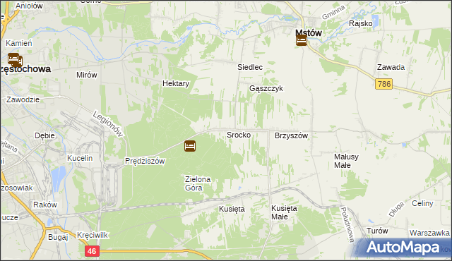 mapa Srocko gmina Mstów, Srocko gmina Mstów na mapie Targeo
