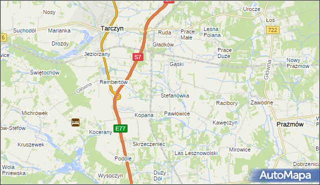 mapa Stefanówka gmina Tarczyn, Stefanówka gmina Tarczyn na mapie Targeo