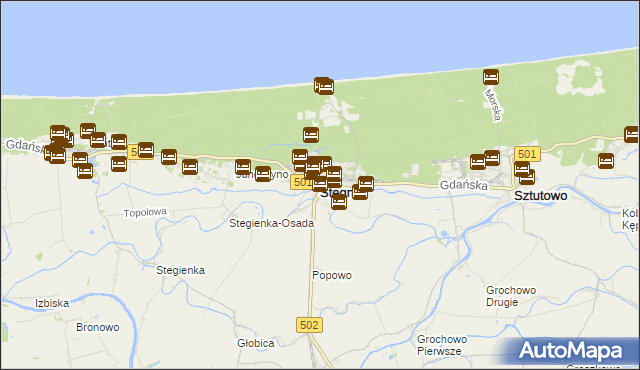 mapa Stegna powiat nowodworski, Stegna powiat nowodworski na mapie Targeo