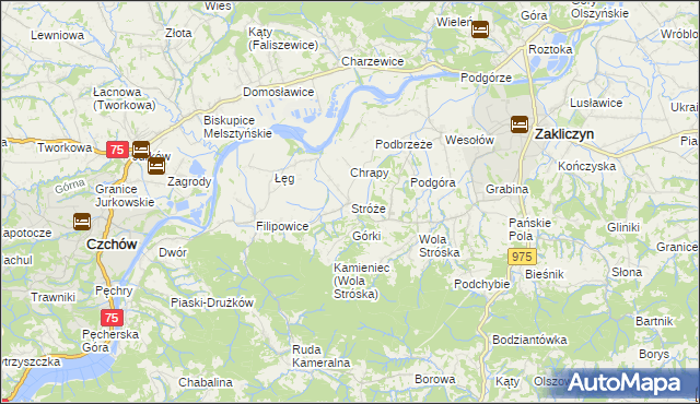 mapa Stróże gmina Zakliczyn, Stróże gmina Zakliczyn na mapie Targeo