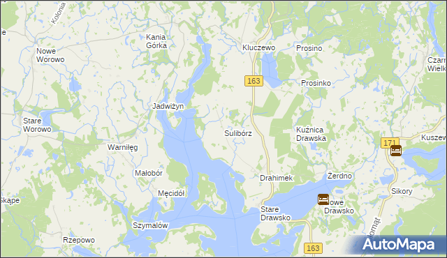 mapa Sulibórz gmina Czaplinek, Sulibórz gmina Czaplinek na mapie Targeo