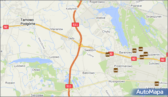 mapa Swadzim gmina Tarnowo Podgórne, Swadzim gmina Tarnowo Podgórne na mapie Targeo