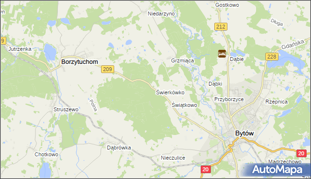 mapa Świerkówko gmina Bytów, Świerkówko gmina Bytów na mapie Targeo
