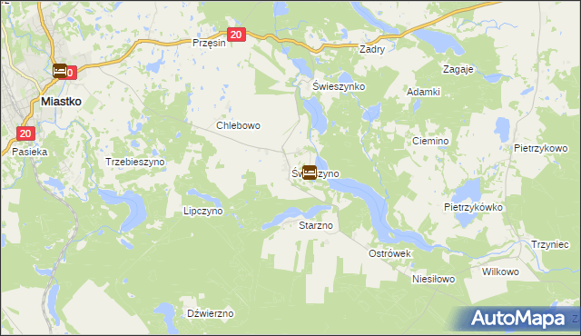 mapa Świeszyno gmina Miastko, Świeszyno gmina Miastko na mapie Targeo