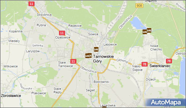 mapa Tarnowskie Góry, Tarnowskie Góry na mapie Targeo
