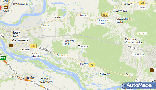 mapa Trzciany gmina Jabłonna, Trzciany gmina Jabłonna na mapie Targeo