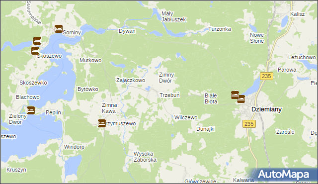 mapa Trzebuń gmina Dziemiany, Trzebuń gmina Dziemiany na mapie Targeo