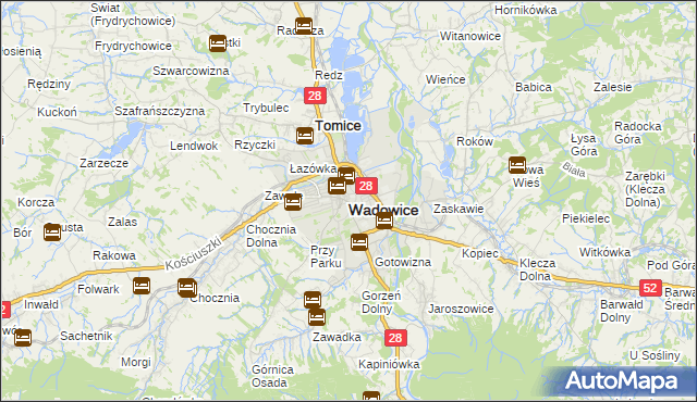 mapa Wadowice, Wadowice na mapie Targeo