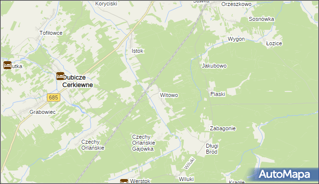 mapa Witowo gmina Dubicze Cerkiewne, Witowo gmina Dubicze Cerkiewne na mapie Targeo