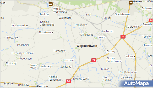mapa Wojciechowice powiat opatowski, Wojciechowice powiat opatowski na mapie Targeo