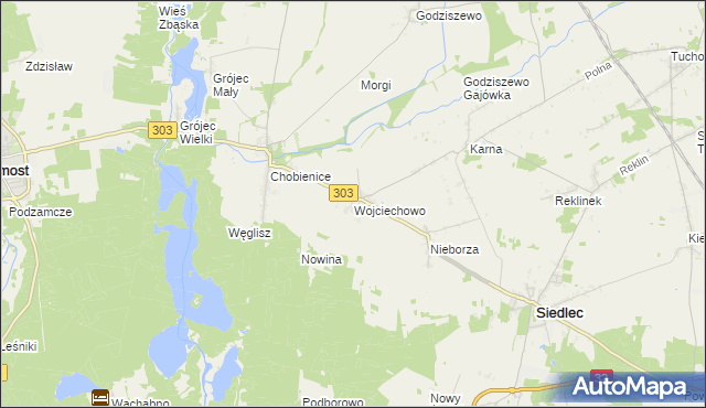 mapa Wojciechowo gmina Siedlec, Wojciechowo gmina Siedlec na mapie Targeo