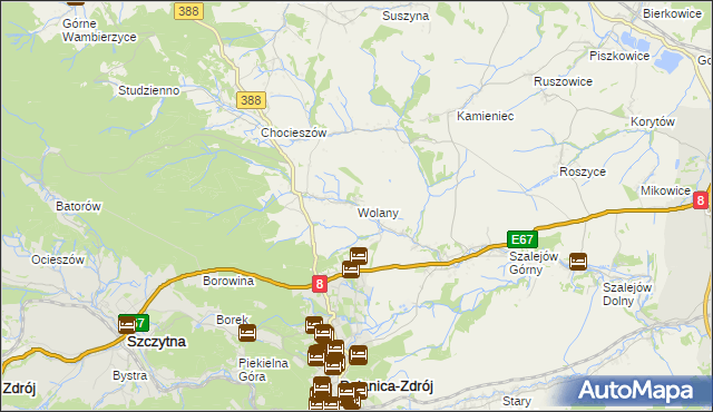 mapa Wolany gmina Szczytna, Wolany gmina Szczytna na mapie Targeo
