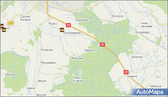 mapa Zagórzyn gmina Darłowo, Zagórzyn gmina Darłowo na mapie Targeo