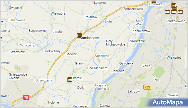 mapa Zajeziorze gmina Samborzec, Zajeziorze gmina Samborzec na mapie Targeo
