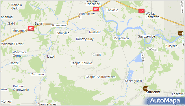 mapa Zaleś gmina Korczew, Zaleś gmina Korczew na mapie Targeo