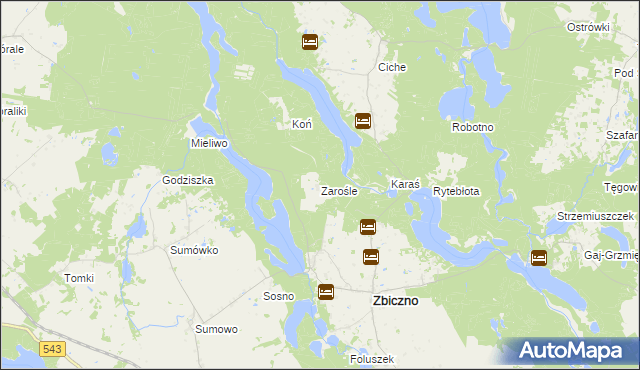 mapa Zarośle gmina Zbiczno, Zarośle gmina Zbiczno na mapie Targeo